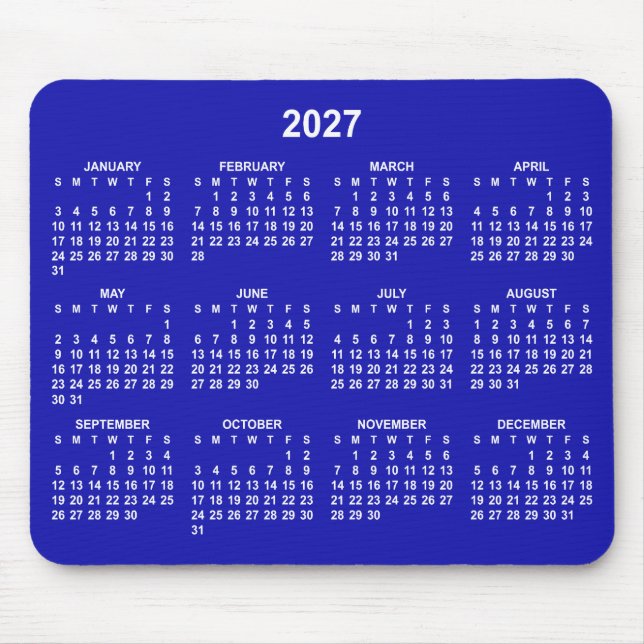 Königsblauer und weißer Kalender 2027 Mousepad (Vorne)
