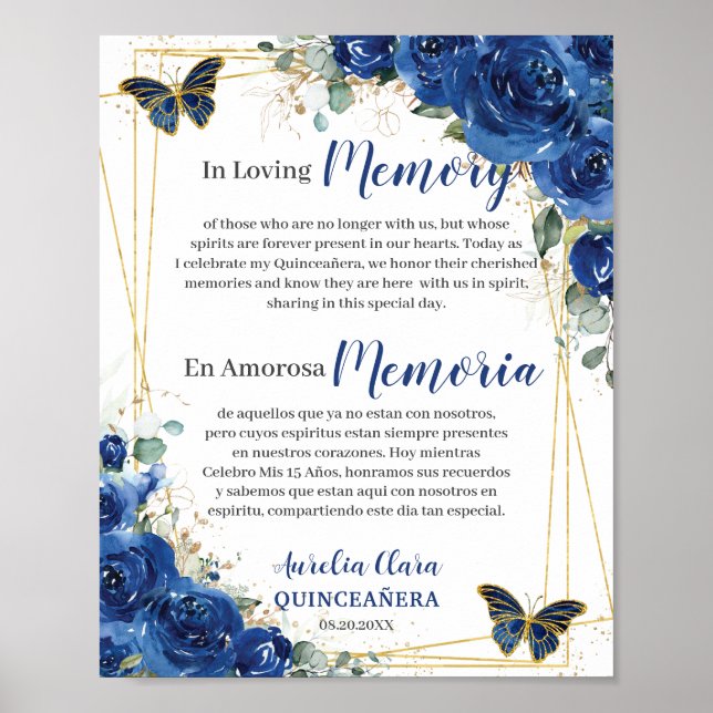 Königsblaues Blumen-Quinceanera 16 In Liebender Er Poster (Vorne)
