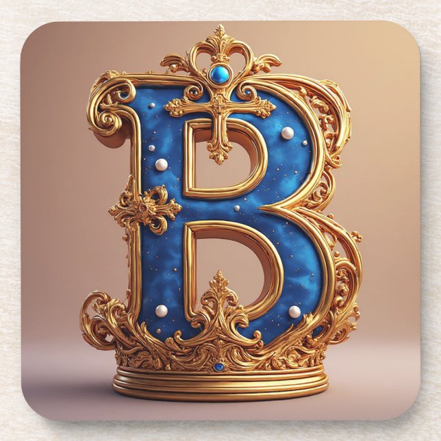 Königsblaues Buchstaben-B-Monogramm Getränkeuntersetzer (Vorderseite)