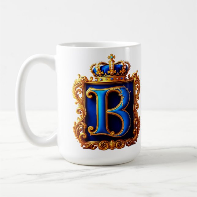 Königsblaues Buchstaben-B-Monogramm Kaffeetasse (Links)