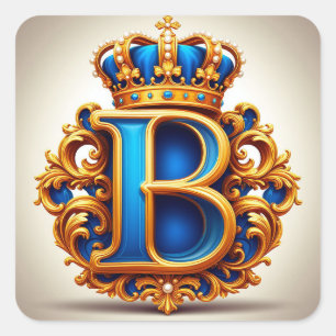 Königsblaues Buchstaben-B-Monogramm Quadratischer Aufkleber