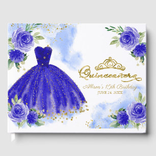 Königsblaues Kleid Florale Quinceanera Gästebuch