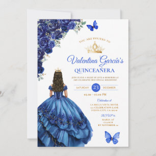 Königsblaues Kleid Quinceañera 15 Jahre Blumen Gol Einladung