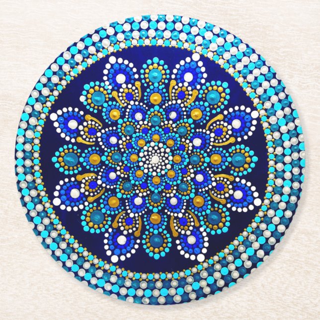 Königsblaues Mandala Runder Pappuntersetzer (Vorderseite)