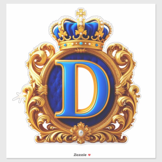 Königsblaues Monogramm Buchstabe D Aufkleber (Blatt)