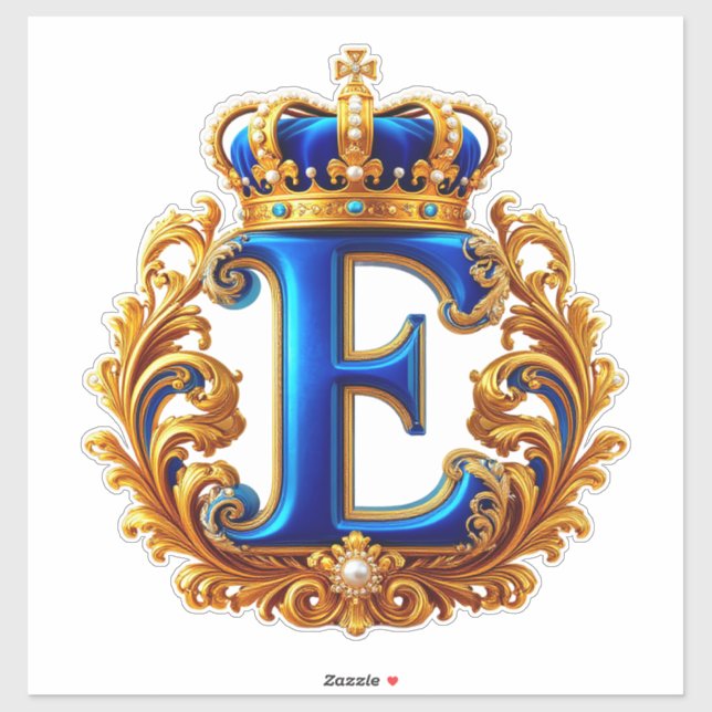 Königsblaues Monogramm Buchstabe E Aufkleber (Blatt)