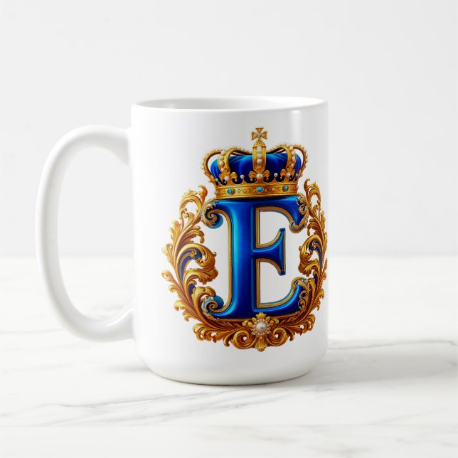 Königsblaues Monogramm Buchstabe E Kaffeetasse (Links)