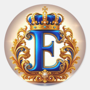 Königsblaues Monogramm Buchstabe E Runder Aufkleber