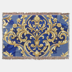 Königsblaues und goldenes barockes Damastmuster Decke