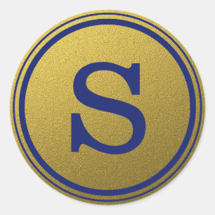 Königsblaues und goldenes Glitter-Monogramm-Initia Runder Aufkleber
