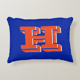 Königsblaues und oranges Hochschulfarben-Monogramm Dekokissen