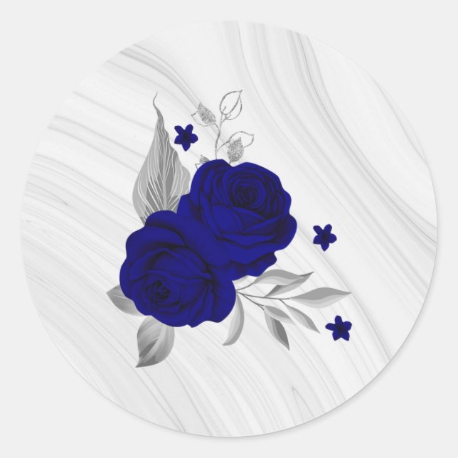 Königsblumen silberne Blätter aus Marmor Runder Aufkleber (Vorderseite)