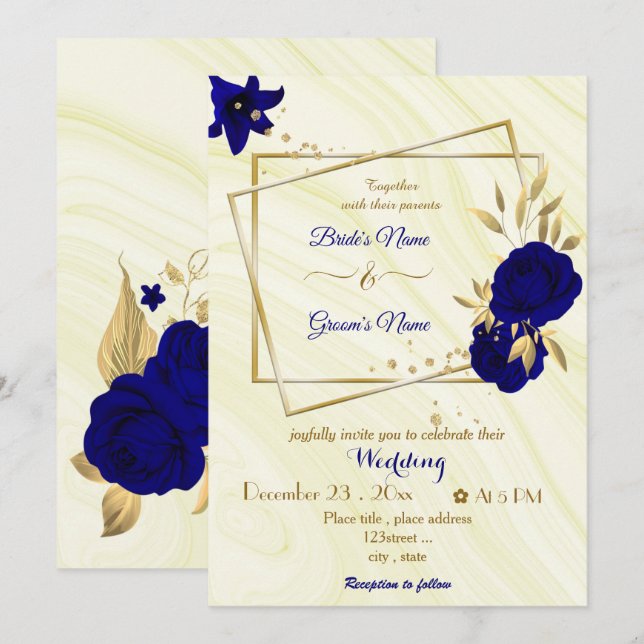 Königsblüten, geometrische Hochzeit Einladung (Vorne/Hinten)