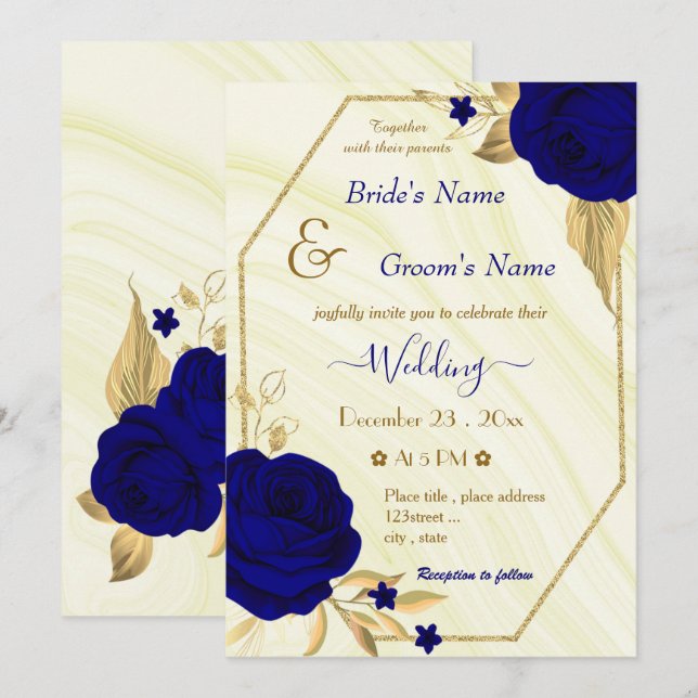 Königsblüten, geometrische Hochzeit Einladung (Vorne/Hinten)