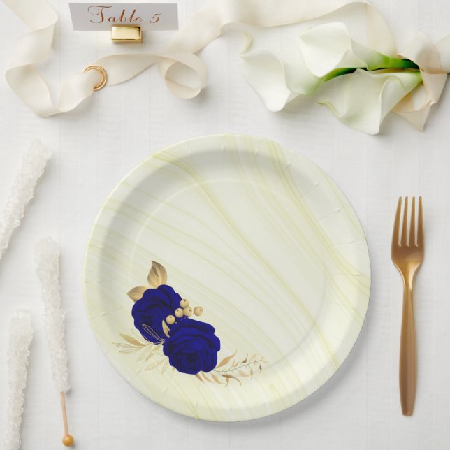 Königsblüten, goldene Blätter aus Marmor Pappteller (Hochzeit)
