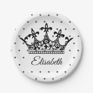 Königskrone Blumengebirge Schwarz-weiß schön Vinta Pappteller