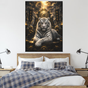 Königslicht Weißer Tiger-Thron Majestätische F Leinwanddruck