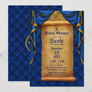 Königslila und goldene Vorhänge Scroll Brautparty Einladung
