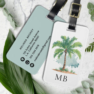 Königspalmen-Wasserfarbe Tropisches Monogramm Gepäckanhänger