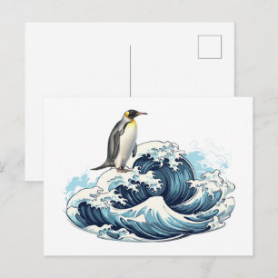 Königspinguin surft auf Wellen Postkarte