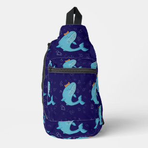 Königswal mit Krone Whimsical Ocean Folk Art Crossbody Bag