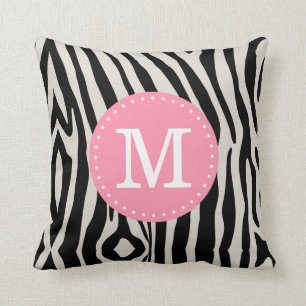 Konkretes Monogramm für hellrosa und schwarze Zebr Kissen
