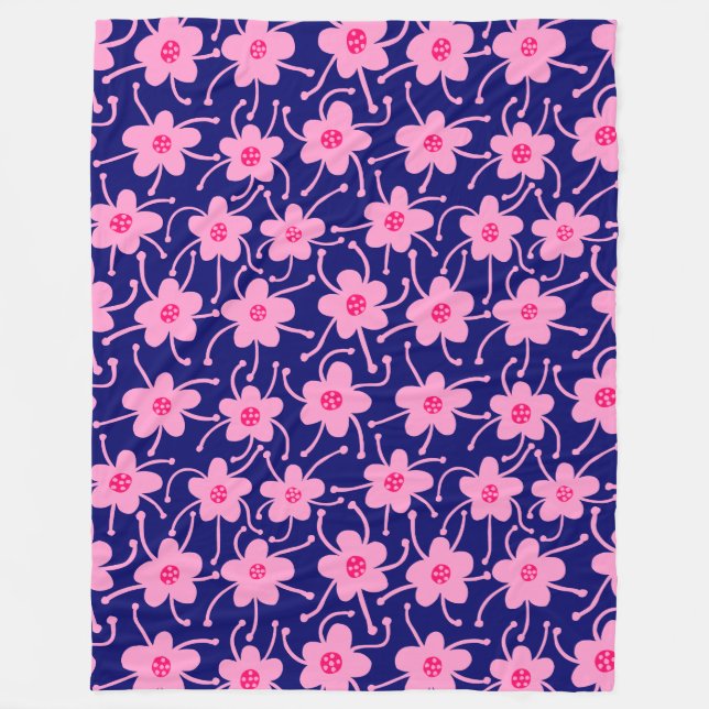 konkurrierende Blume - Neon Red and Pink on Deep N Fleecedecke (Vorderseite)