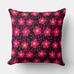 Konkurrierende Blume - Neon Red and Yellow on Blac Kissen