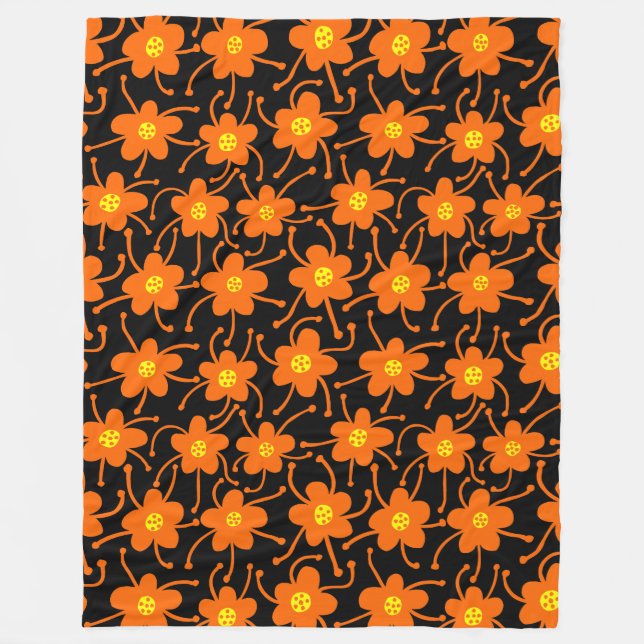 Konkurrierende Blume - Orange und Gelb auf Schwarz Fleecedecke (Vorderseite)