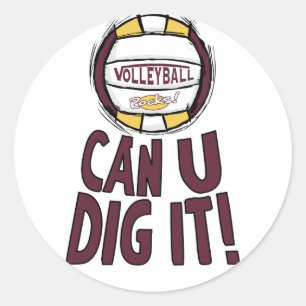 Können wir es Volleyball spielen? Runder Aufkleber