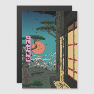 Konnichiwa Japanischer Sonnenuntergang Magneteinladung