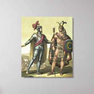 Konquistador mit einem Ureinwohner-Leiter (Farbe Leinwanddruck