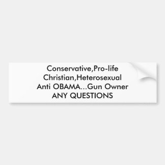 Konservativ, Pro-lifeChristian, HeterosexualAnti… Autoaufkleber
