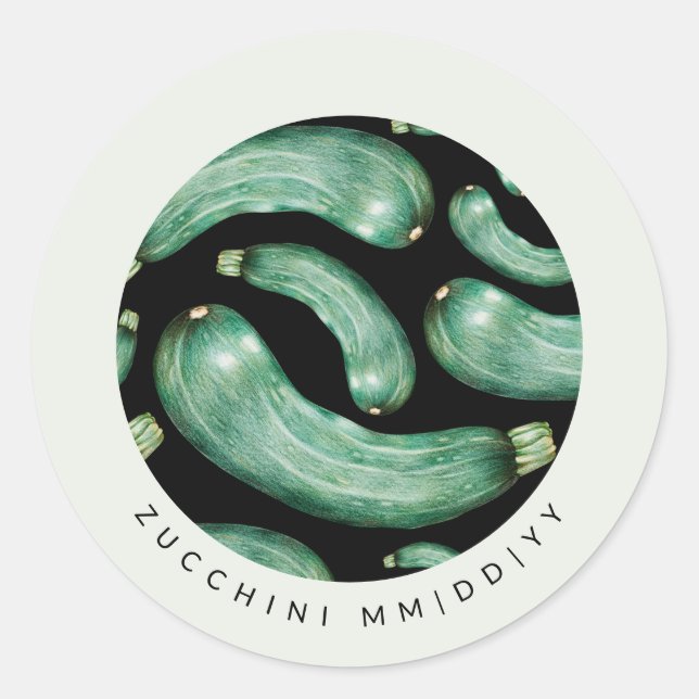 Konservierungssiegel | Datum | Zucchini Muster Runder Aufkleber (Vorderseite)