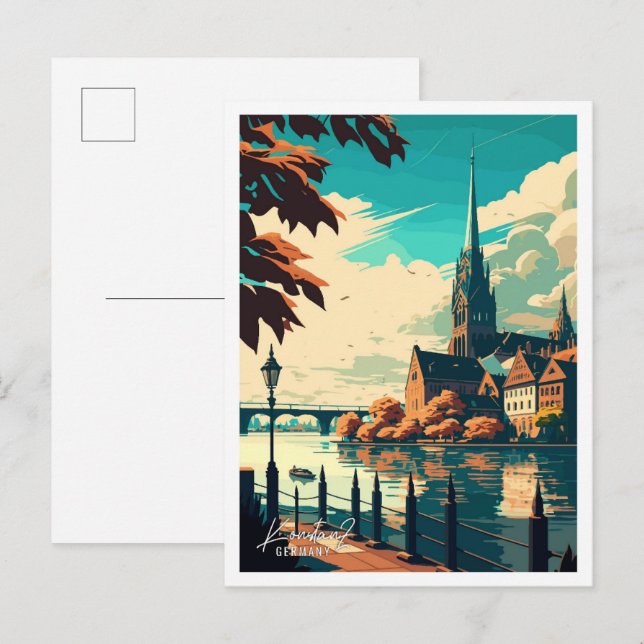 Konstanz Deutschland Vintage Reise Illustration Postkarte (Vorne/Hinten)
