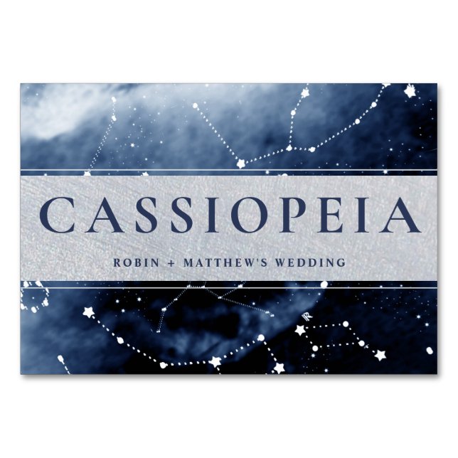 Konstellation Cassiopeia (oder andere) Blau, Silbe Tischnummer (Vorderseite)