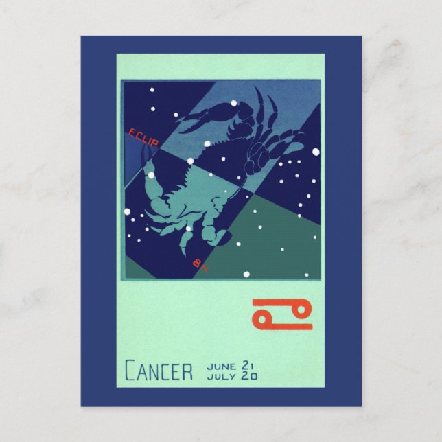 Konstellation von Krebskranken Vintage Zodiakastas Postkarte (Vorderseite)