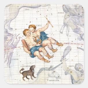 Konstellation Zwillinge mit Canis-Minderjährigem, Quadratischer Aufkleber