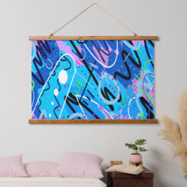 Konstellationen Abstrakter Kunst Wandteppich Mit Holzrahmen