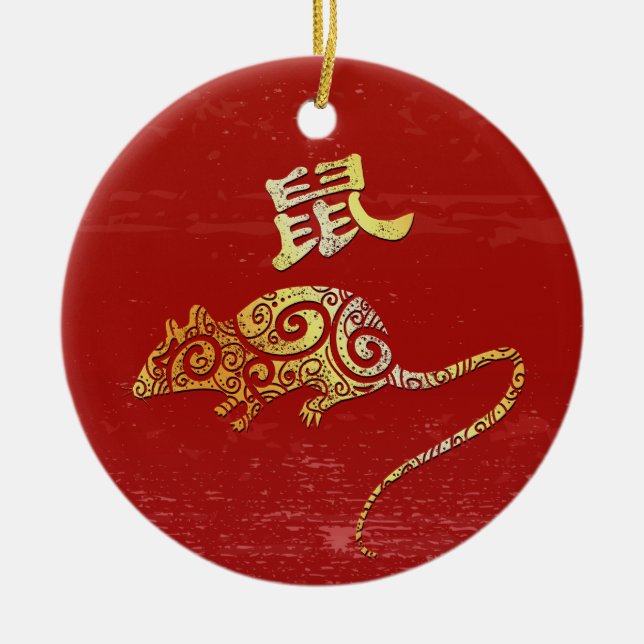 Konstellationszeichen für Ratten Chinesisches Horo Keramik Ornament (Vorne)