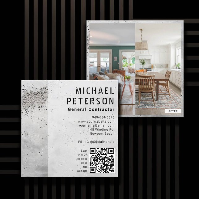 Konstrukteur-Entwickler QR-Code-Foto Quadratische Visitenkarte (construction company builder remodeling QR photo business card concrete simple minimalist modern)