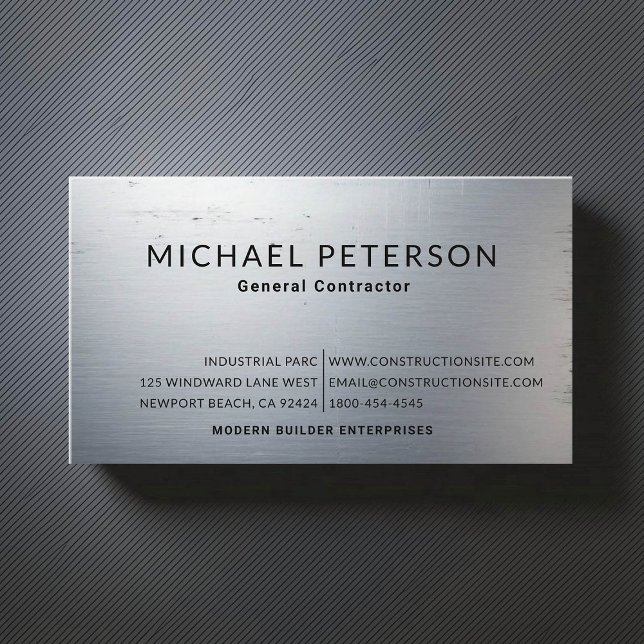 Konstrukteur für Stahlbürste Visitenkarte (construction company builder remodeling business card brushed steel simple minimalist modern)