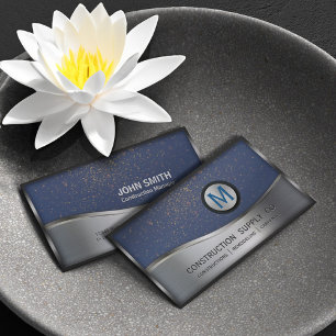 Konstruktion Monogram LOGO Silver Metal Blue Visitenkarte