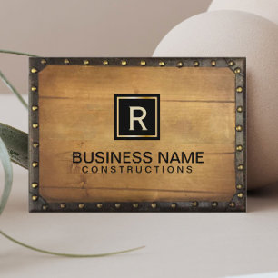 Konstruktion Vintage Leder Holz Monogramm Visitenkarte