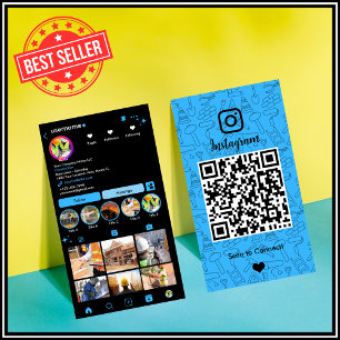 Konstruktions-Instagram Blau QR-Code Visitenkarte