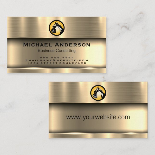 Konstruktionslogo | Metallic Gold Shine Visitenkarte (Vorne/Hinten)