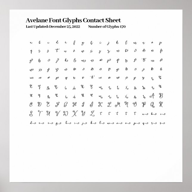 Kontaktformular für Avelane Schriftart Glyphs Poster (Vorne)