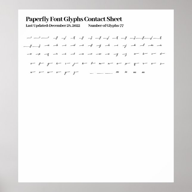 Kontaktformular für Paperfly-Schriftart-Glyphen Poster (Vorne)