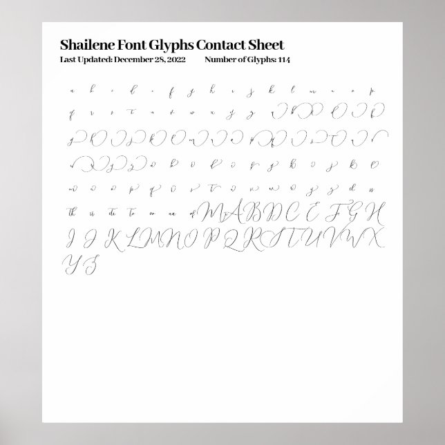 Kontaktformular für Shailene Schriftart Glyphs Poster (Vorne)