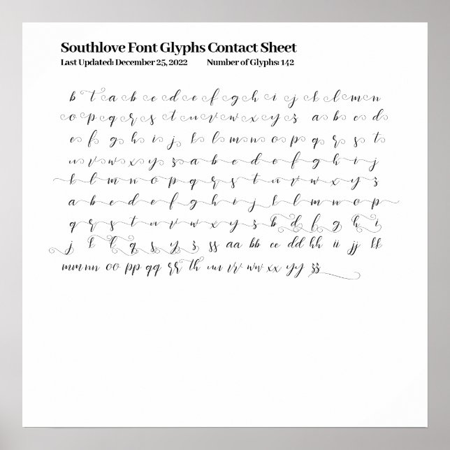 Kontaktformular für Southlove Schriftart Glyphs Poster (Vorne)
